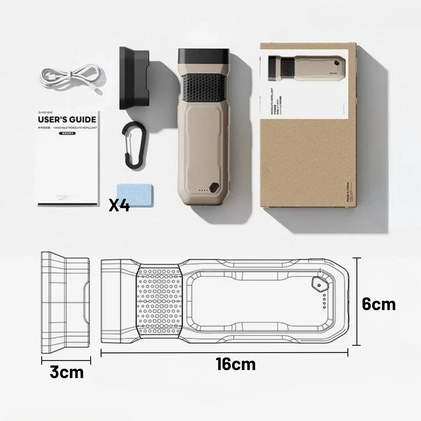 3-i-1 Flått/Myggjager, 9600 mAh powerbank og lommelykt